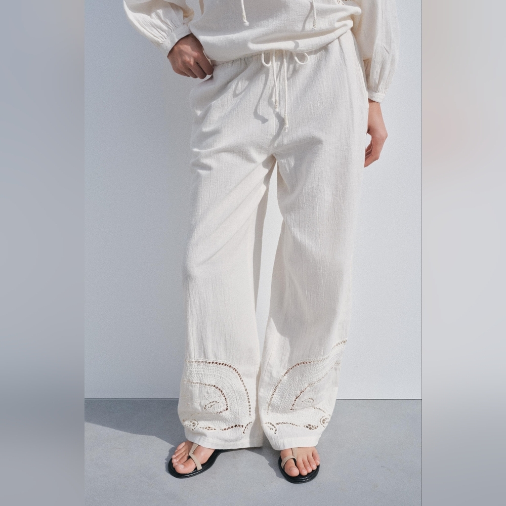 EMBROIDERED Wide-Leg Pants